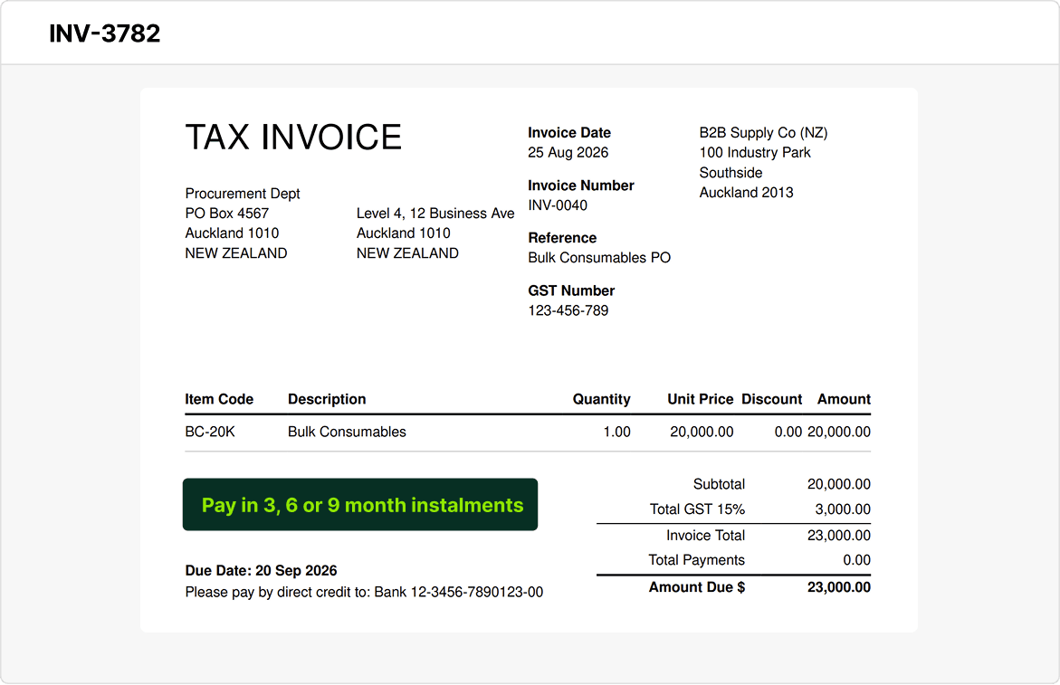 PaidTerms flexibility at checkout
